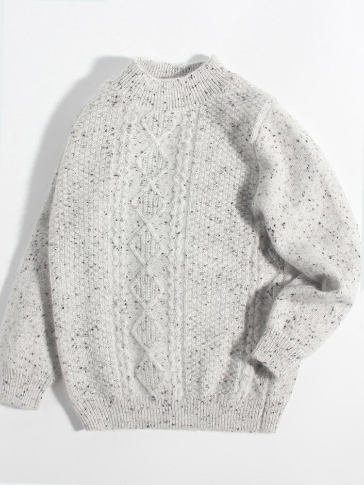 Kids Speckled Light Grey Cable Knit Textured Cashmere Sweater
